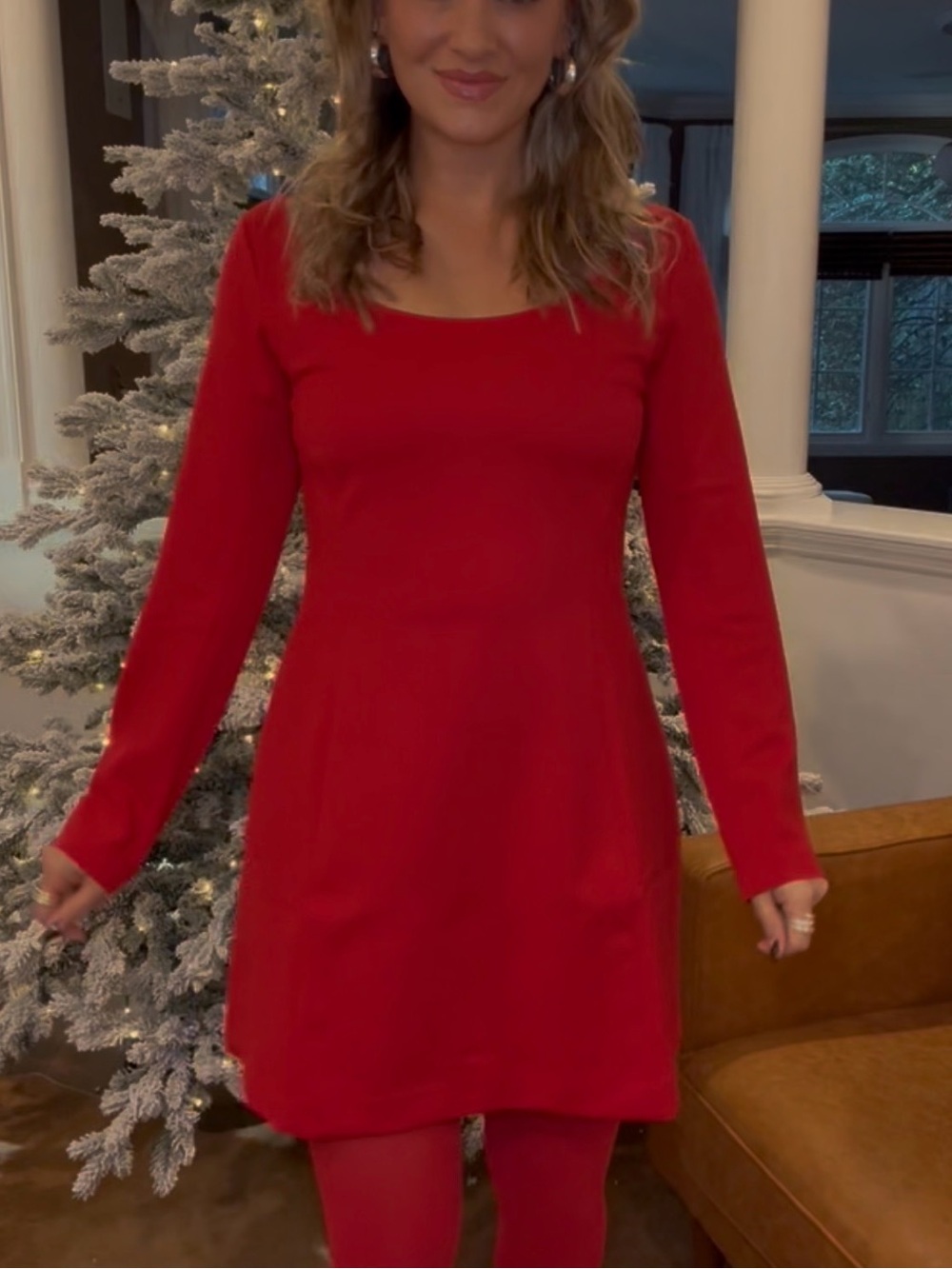 SPANX Women’s Red Long-Sleeve Scoop Neck Dress